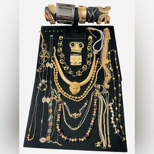 Vintage Bold Gold Plated & Toned Necklace, Bracelet, Earring Signed/Unsigned 26